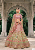 Pink Floral Light Olive Green Shaded Embroidered Tissue Zari Lehenga Set - 7902
