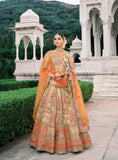 Golden Beige Tissue Zari Embroidered Lehenga Set - 7903