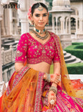 Hot Pink Pure Raw Silk Embroidered Lehenga Set - 7905