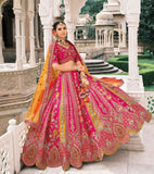 Hot Pink Pure Raw Silk Embroidered Lehenga Set - 7905
