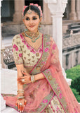 Mint Green, Pink & Gold Zari Tissue Embroidered Lehenga Set - 7908