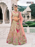 Mint Green, Pink & Gold Zari Tissue Embroidered Lehenga Set - 7908