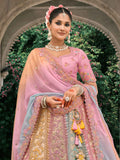 Pastel Multicolor Organza Embroidered Lehenga Set with Ombre Net Dupatta - 7909