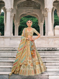 Sage Green & Peach Ziraf Viscose Embroidered Lehenga Set - 7910