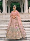 Dusty Pink & Grey Zari Tissue Embroidered Lehenga Set - 7911