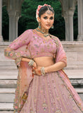 Dusty Pink & Grey Zari Tissue Embroidered Lehenga Set - 7911
