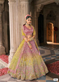 Pastel Yellow & Dusty Pink Zari Tissue Lehenga with Lime Yellow Dupatta - 7912