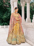 Mustard Yellow Ziraf Viscouse Embroidered Lehenga with Soft Peach-Pink Blouse & Net Dupatta - 7914