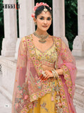 Mustard Yellow Ziraf Viscouse Embroidered Lehenga with Soft Peach-Pink Blouse & Net Dupatta - 7914