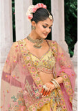 Mustard Yellow Ziraf Viscouse Embroidered Lehenga with Soft Peach-Pink Blouse & Net Dupatta - 7914