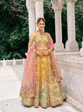 Mustard Yellow Ziraf Viscouse Embroidered Lehenga with Soft Peach-Pink Blouse & Net Dupatta - 7914