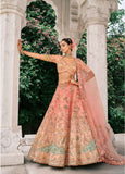 Coral Peach Ziraf Viscouse Embroidered Lehenga Set - 7915