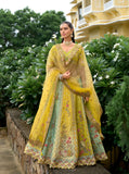Sage Green and Mustard Yellow Zari Tissue Embroidered Lehenga Set - 8002