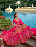 Bright Pink & Orange Embroidered Raw Silk Lehenga Set - 8003