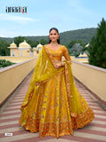 Elegant Mustard Yellow Embroidered Lehenga Set in Pure Viscose Satin - 8005