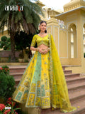 Mustard Yellow & Mint Sage Green Tissue Zari Lehenga – Handcrafted Embroidery - 8009