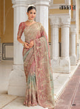 Dusty Pink & Sage Green Tissue Zari Embroidered Saree Set - 8101