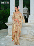 Golden Beige Tissue Zari Embroidered Saree Set - 8102