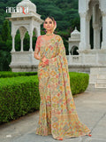 Muted Yellow Pure Zari Tissue Embroidered Saree Set - 8105