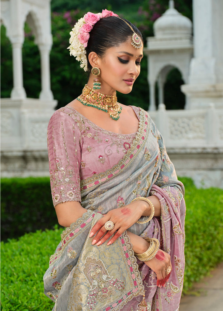 Semi Soft Silk Silver Zari Saree - Dark Lavender