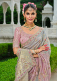 Soft Lavender-Pink Pure Zari Tissue Saree – Handcrafted Elegance - 8107