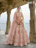 Peach Raw Silk Bridal Wedding Lehenga Set with Heavy Orgenza Dupatta - AA139