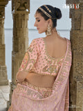 Peach Raw Silk Bridal Wedding Lehenga Set with Heavy Orgenza Dupatta - AA139