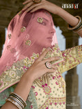 Off-White Cream Raw Silk Bridal Wedding Lehenga Set with Heavy Net Dupatta - AA141