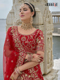 Red Raw Silk Bridal Wedding Lehenga Set with Heavy Net Dupatta - AA143