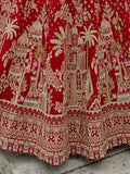 Red Raw Silk Bridal Wedding Lehenga Set with Heavy Net Dupatta - AA143