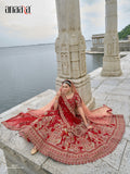 Red Raw Silk Bridal Wedding Lehenga Set with Heavy Net Dupatta - AA143