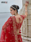 Red Raw Silk Bridal Wedding Lehenga Set with Heavy Net Dupatta - AA143