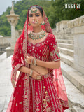 Red Raw Silk Bridal Wedding Lehenga Set with Heavy Net Dupatta - AA145
