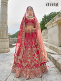 Red Raw Silk Bridal Wedding Lehenga Set with Heavy Net Dupatta - AA145
