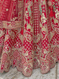 Red Raw Silk Bridal Wedding Lehenga Set with Heavy Net Dupatta - AA145