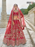 Red Raw Silk Bridal Wedding Lehenga Set with Heavy Net Dupatta - AA145