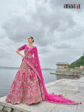 Pink Raw Silk Bridal Wedding Lehenga Set with Heavy Net Dupatta - AA148