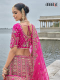 Pink Raw Silk Bridal Wedding Lehenga Set with Heavy Net Dupatta - AA148