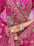 Pink Raw Silk Bridal Wedding Lehenga Set with Heavy Net Dupatta - AA148