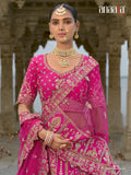 Pink Raw Silk Bridal Wedding Lehenga Set with Heavy Net Dupatta - AA149