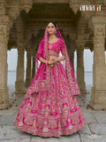 Pink Raw Silk Bridal Wedding Lehenga Set with Heavy Net Dupatta - AA149