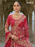 Red Raw Silk Bridal Wedding Lehenga Set with Heavy Net Dupatta - AA150