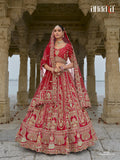 Red Raw Silk Bridal Wedding Lehenga Set with Heavy Net Dupatta - AA150