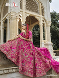 Pink silk bridal lehenga choli with resham and sequins work - AA156