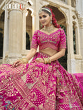 Pink silk bridal lehenga choli with resham and sequins work - AA156