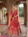Khatli Embroidered Bright Red Silk Bridal Lehenag Choli - AA158