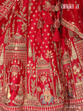 Khatli Embroidered Bright Red Silk Bridal Lehenag Choli - AA158