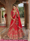 Khatli Embroidered Bright Red Silk Bridal Lehenag Choli - AA158