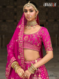 Pink bridal silk lehenga choli with sequins and resham shine - AA159