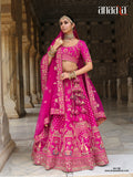 Pink bridal silk lehenga choli with sequins and resham shine - AA159